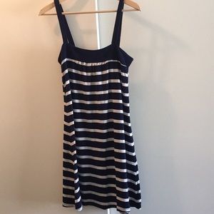 Blue and white striped dress